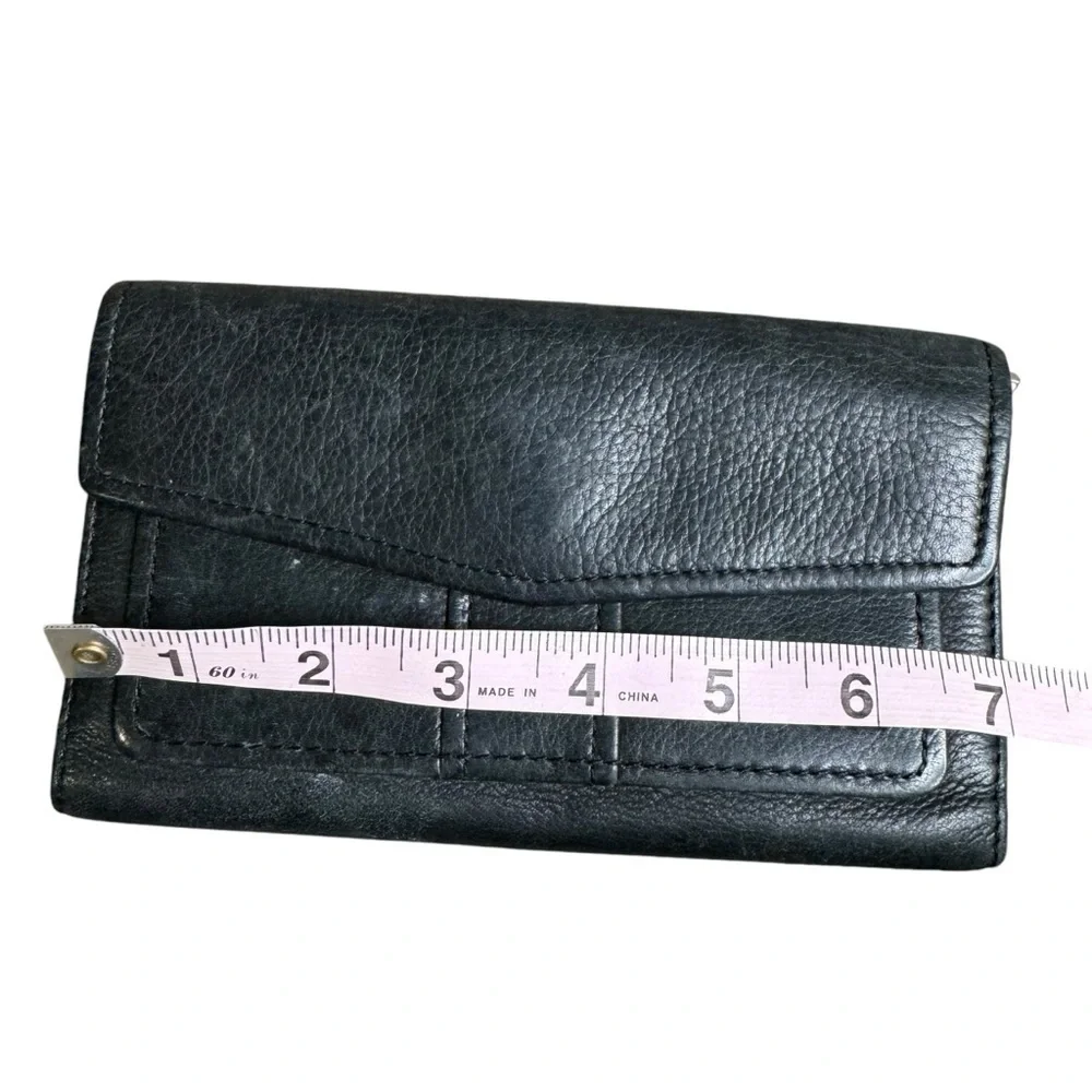 Fossil Black Leather Trifold  Wallet Checkbook Holder Snaps & Zips Ladies VTG